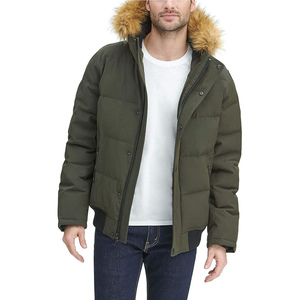 <b>Men's</b> Olive Green <b>Hooded</b> Puffer Jacket With <b>Fur</b> Trim Windproof Winter <b>Coat</b> Casual Style Polyester Filling Regular Fit - Product Image 1