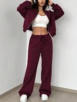 Kadın Bordo Fermuarlı Eşofman Takımı Günlük İki Parçalı Kapüşonlu Ceket Jogger Pantolon Yumuşak Polar Çevre Dostu Özelleştirilmiş Renk Yüksek Kalite