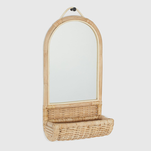 Natural Rattan <b>Mirror</b> with Shelf Wall Hanging Decorative Living Room Handcrafted Wall-mounted <b>Mirrors</b> - Product Image 5