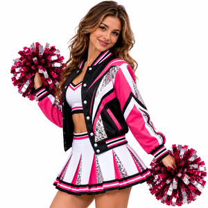 Uniforme de cheerleading personnalisé OEM avec veste brodée, jupe plissée et haut court athlétique pour femmes - Product Image 2