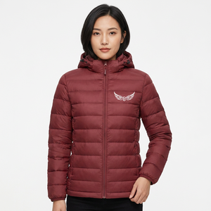 Men's <b>Red</b> <b>Hooded</b> <b>Jacket</b> With Wing Logo Zipper Windproof Winter Casual Wear - Product Image 5