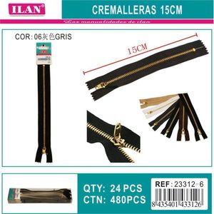 Cerniera Ilan 15 cm grigia con denti in metallo color rame per cucito e artigianato - Product Image 3