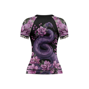 Camiseta Deportiva de Compresión para Mujer, Manga Larga, con Estampado Floral de Serpiente Morada, Sublimada, Personalizada, Transpirable - Product Image 2