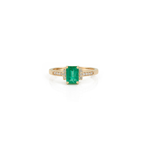 Precious Gemstone Fine 7x5 mm Octagon Cut Emerald & Diamond <b>Stacking</b> Engagement <b>Ring</b> K14 Solid Yellow Gold Wholesale Jewelry - Product Image 1