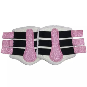 Bottes de protection pour chevaux, couleur unie, matériau en polaire, design rose pailleté pour la protection des jambes des chevaux - Product Image 1