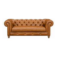 Canapé Chesterfield en cuir véritable trois places, dossier capitonné, accoudoirs roulés, style traditionnel, canapé de salon en cuir