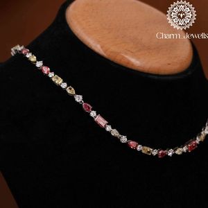 Charm_Jewells Women's 925 <b>Silver</b> Moissanite <b>Choker</b> Necklace Luxury Emerald Cut Claw Setting Wedding Beads Chain - Product Image 2