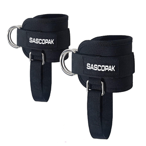 Sangle de cheville rembourrée en néoprène avec boucle réglable, double anneaux en D, personnalisable avec votre logo et couleur, pour fixation sur machine à câble - Product Image 1