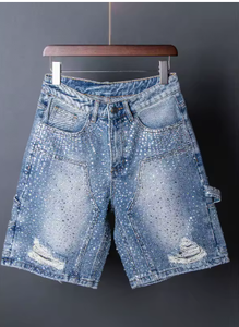 American High Street Heavy Industry Hot Diamond Denim <b>Shorts</b> Mens New Summer Fashion Trend Straight Fivepoint Pants - Product Image 3