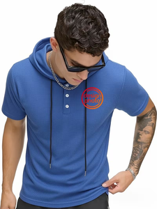 Men's Blue Regular Fit Hooded T-Shirt Short Sleeve Knitted Eco-Friendly <b>Raglan</b> Sleeve Polyester/Cotton Blend Casual Solid 240g - Product Image 1