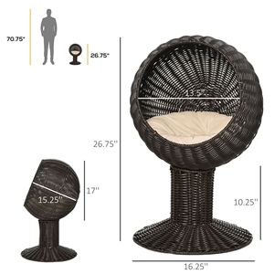 Lit pour chat rotatif en forme d'œuf, avec coussin épais et tapis naturel en herbe tressée, maison pour chat surélevée, inspiré du café - Product Image 2