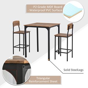 Set da Pranzo Industriale Nero a 3 Pezzi con Sedie e Tavolo Altezza Bancone - Product Image 5