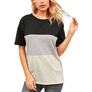 Camiseta de Manga Corta para Mujer, Ecológica, con Estampado Personalizado, en Negro, Gris y Beige, de Algodón, Corte Regular, Informal - Product Image 1