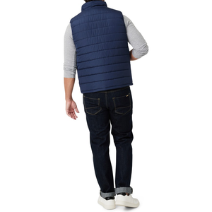 Men's Navy Quilted Puffer Vest Mandarin Collar Zipper Closure Casual Outerwear Winter Waterproof Windproof with Pockets - Product Image 2