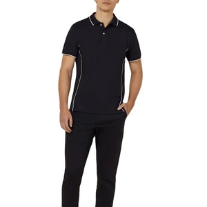 Polo à manches courtes en tricot uni bleu marine pour homme, style décontracté, bordure blanche, coupe classique - Product Image 2