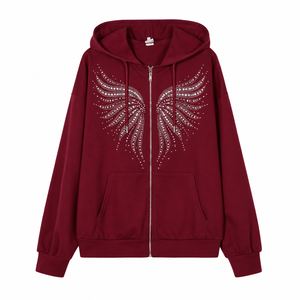 Sudadera con capucha y cremallera de felpa francesa de 450 g/m² con gráfico de esqueleto de diamantes de imitación para hombre, estilo oversize, para otoño - Product Image 5