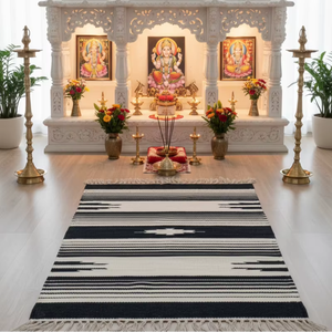 Tapis de couloir / tapis en peluche de coton tissé à la main avec motif floral moderne, lavable en machine, réversible, noir, pour la maison, les pique-niques et les voyages - Product Image 1