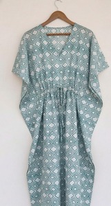 Robe kaftan en coton imprimé à la main pour femmes, style indien bohème, tenue de plage estivale, kaftan ample et décontracté - Product Image 5