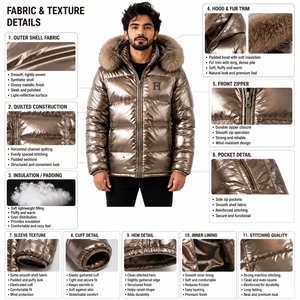 OEM <b>Men</b>’s Reflective Quilted Puffer <b>Jacket</b> with Fur Hood <b>Warm</b> and Stylish Quilted Padded Varsity Bomber <b>Men's</b> <b>Jacket</b> Wholesale - Product Image 5