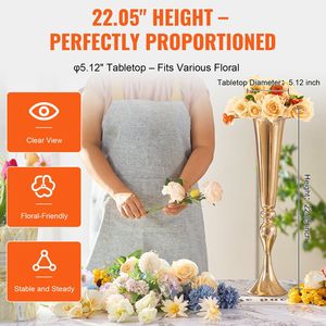 2 Pezzi Vaso per Fiori da Matrimonio in Metallo Dorato Alto 56cm/22.05'' Centrotavola a Tromba Espositore Floreale per Tavoli Nuziali - Product Image 4