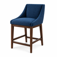 Tabouret de bar moderne en tissu bleu avec structure en bois, design contemporain pour comptoir de bar à domicile, chaise de bar, tabouret de bar