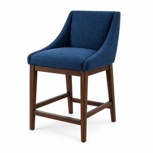 Tabouret de bar moderne en tissu bleu avec structure en bois, design contemporain pour comptoir de bar à domicile, chaise de bar, tabouret de bar - Product Image 1