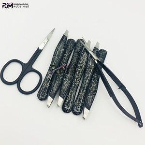 Nuevo producto de moda RMI: Pinzas para cejas con recubrimiento de polvo negro y color brillante / Juego de pinzas angulares de acero inoxidable con punta plateada - Product Image 2