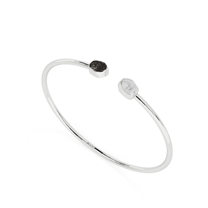 Pulsera Ajustable de Plata de Ley 925 de Primera Calidad con Acabado de Alta Gama y Turmalina Negra Herkimer en Forma de Espiral - Product Image 1