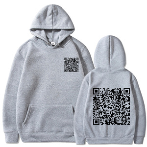 Sweat-shirt noir à capuche avec impression de code QR devant et derrière, 100% coton tricoté, décontracté pour femme, coupe classique, manches longues - Product Image 6