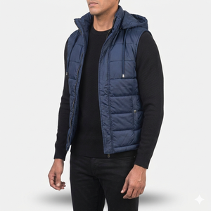 Chaleco Acolchado con Capucha Azul Marino Personalizado para Hombre, Chaleco Acolchado Cálido de Invierno, Chaqueta sin Mangas Impermeable para Hombre - Product Image 1