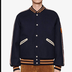 <b>Top</b> Selling Winter Jacket Men Varsity Baseball Canvas <b>Leather</b> Stand Collar Long Sleeve College Wool Blend <b>High</b> Quality - Product Image 1
