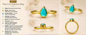 แหวนทับทิมสีเหลืองทองแหวนหมั้นแบบคลาสสิก9kt ตัดเป็นวงแหวนแบบฝาลูกแพร์ - Product Image 2