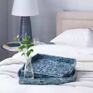 Bandeja de lujo con incrustaciones de hueso para servir desayuno, comida, fruta, café, té, de forma cuadrada, al precio más bajo, utensilios de cocina decorativos para hoteles y uso doméstico. - Product Image 3