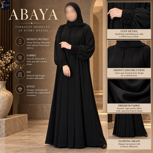 Robe Abaya à manches perlées pour femmes avec manches structurées, tissu fluide et élégant, robe islamique modeste |   Vêtements chics et raffinés pour les occasions spéciales - Product Image 5