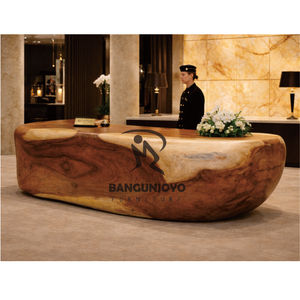 Solid Wood Oval Reception Desk Modern Rustic Hotel Lobby <b>Bar</b> <b>Table</b> Durable Commercial Furniture - Product Image 1
