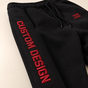 Unisex Custom Logo 3D Embroidered Breathable Heavyweight Winter Hoodie <b>Jogger</b> Set Drawstring Closure <b>Black</b> Red Streetwear - Product Image 6