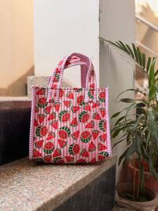 Bolso Tote de Algodón Acolchado con Bordado Floral, Asas a Rayas, Cierre de Cremallera, Estilo Moderno, para Uso Diario de Mujeres, para Todas las Temporadas, Bolso de Compras - Product Image 2