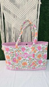 Premium Quilted Cotton Magnetic Closure Tote Bag Handmade Indian Block Print Shoulder <b>Shopper</b> for Daily Use - Product Image 4