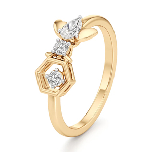 Anillo de compromiso de oro amarillo con diamantes para mujer, estilo romántico hexagonal - Product Image 3