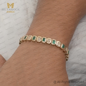 กำไลเทนนิสเพชรแท้ ทองคำ 14k ประดับมรกตทรงกลม งานแฮนด์เมด เครื่องประดับชั้นดี ขายส่ง - Product Image 6