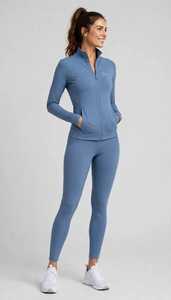 Ensemble de survêtement bleu uni pour femme, veste à fermeture éclair et leggings, tenue sportive - Product Image 6
