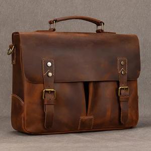 Bolso de Mano de Gran Capacidad Estilo Vintage para Uso Diario y Viajes, Maletín de Cuero Genuino para Portátil de 14 Pulgadas para Hombres - Product Image 6
