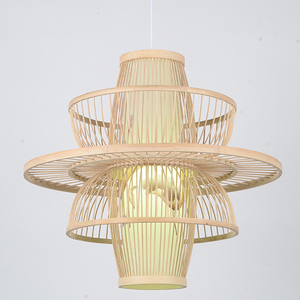 Wholesale Bamboo Pendant <b>Light</b> Double Layer Design Handwoven Ceiling Lamp with Soft Warm Lighting Natural for Home Decor OEM ODM - Product Image 6