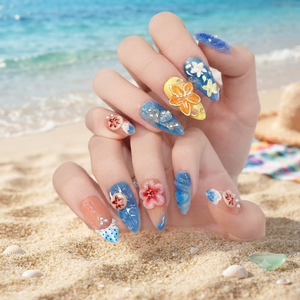Diseño de uñas acrílicas cortas de almendra para dedo-Ocean Blue Tropical & Summer Resort Coral Tide Promise - Product Image 6