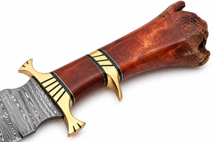 Couteau Bowie en acier Damas fait main avec manche en os et étui en cuir, couteau Viking, couteau d'extérieur, garde-poignets en laiton - Product Image 4