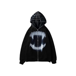 Sudadera con capucha y cremallera para hombre, de manga larga, con gráfico de diamantes de imitación, estilo Halloween, oversize, chaqueta gótica, ropa urbana - Product Image 1
