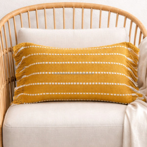 Custom Made Yellow Woven Chair Pillow <b>Cover</b> Lavish Home Decor Handloom 20X20 Bohemian Style Lumbar Pillowshams - Product Image 2
