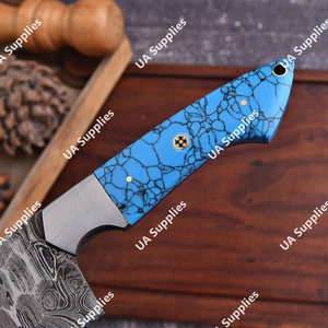 Damascus Steel Chef <b>Knife</b> Turquoise Stone Handle Ambidextrous Design Modern Style Razor <b>Sharp</b> Edge Hand Forged with Gift Box - Product Image 5