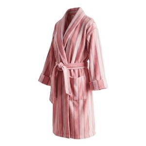 Peignoir pour femme 100% coton rayé en tissu éponge avec ceinture, poche avant, tissé, respirant, longueur genou, manches longues, élégant - Product Image 5