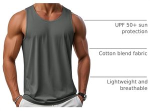 Men's Solid Color Quick Dry Polyester Tank Top O-Neck Casual Knitted Sleeveless Muscle <b>Vest</b> Plus Size - Product Image 6